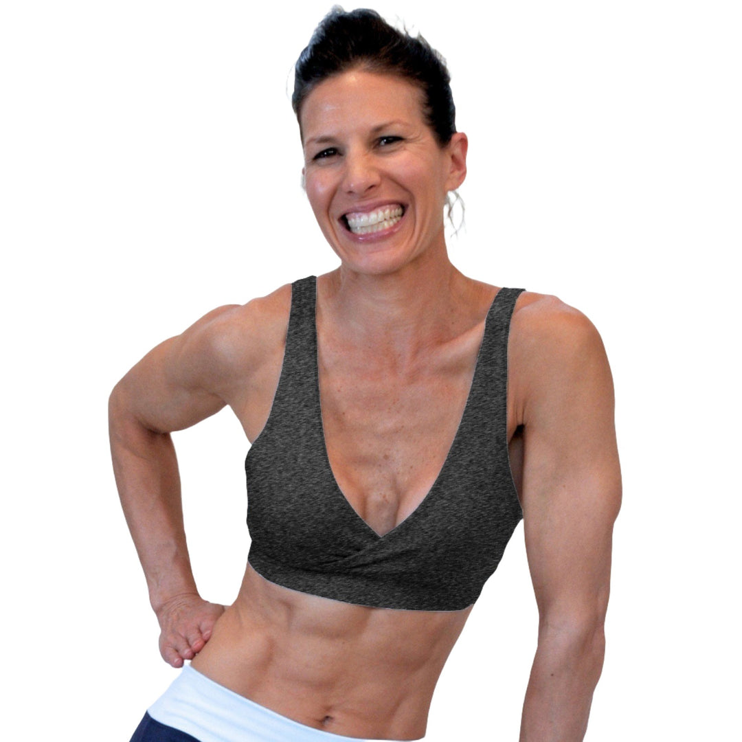 One Step Ahead Criss Cross Bra 2192 - Charcoal - front view