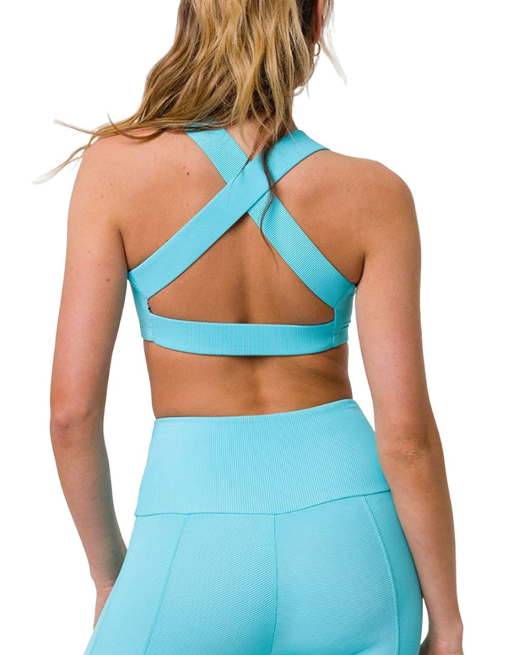 Onzie Hot Yoga Half Moon Bra 3700 - Cyan Rib - rear view