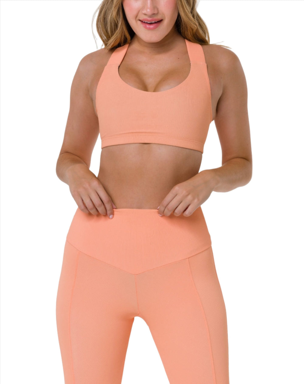 Onzie Hot Yoga Half Moon Bra 3700 - Cantalope Rib - front view