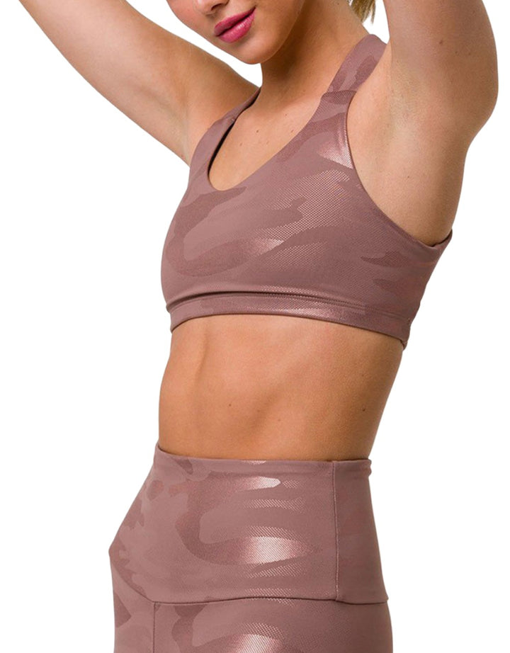 Onzie Hot Yoga Half Moon Bra 3700 - Rose Gold Camo Jacquard - Side View