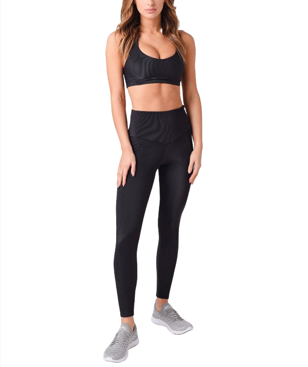 Onzie Hot Yoga Half Moon Bra 3700 - Black Rib - front alt view