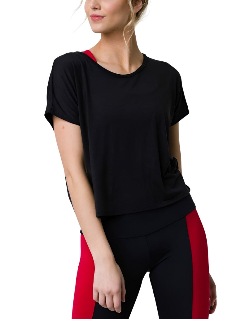 Onzie Hot Yoga Swing Back Top 3707 Black - front view