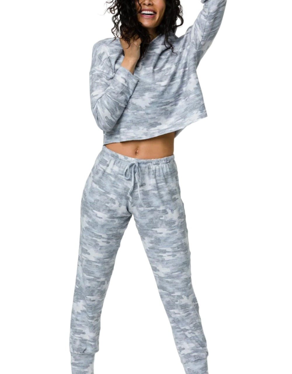 Onzie Flow Weekend Crop Hoodie 3710 - Cozy Camo - front  alt view