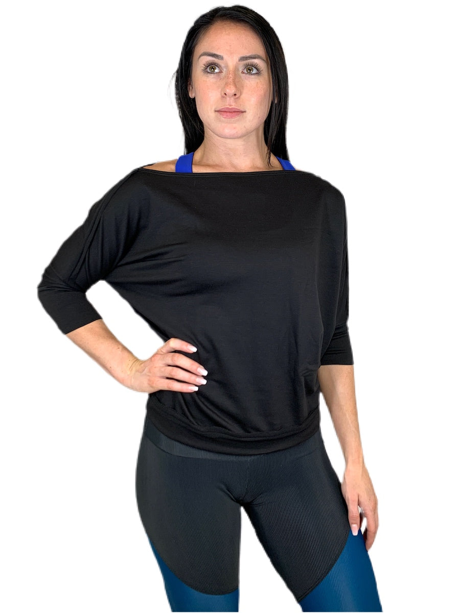 Onzie Flow Weekend One Shoulder Top 3712 - Black - front view
