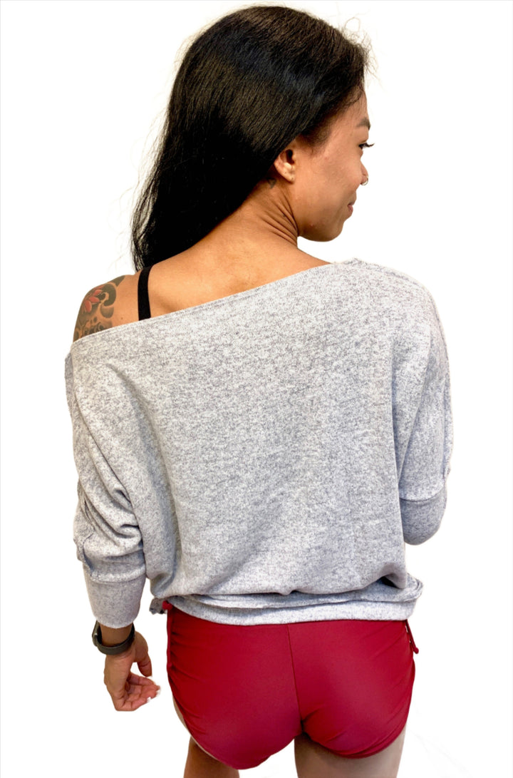 Onzie Flow Weekend One Shoulder Top 3712 - Heather Grey - rear view