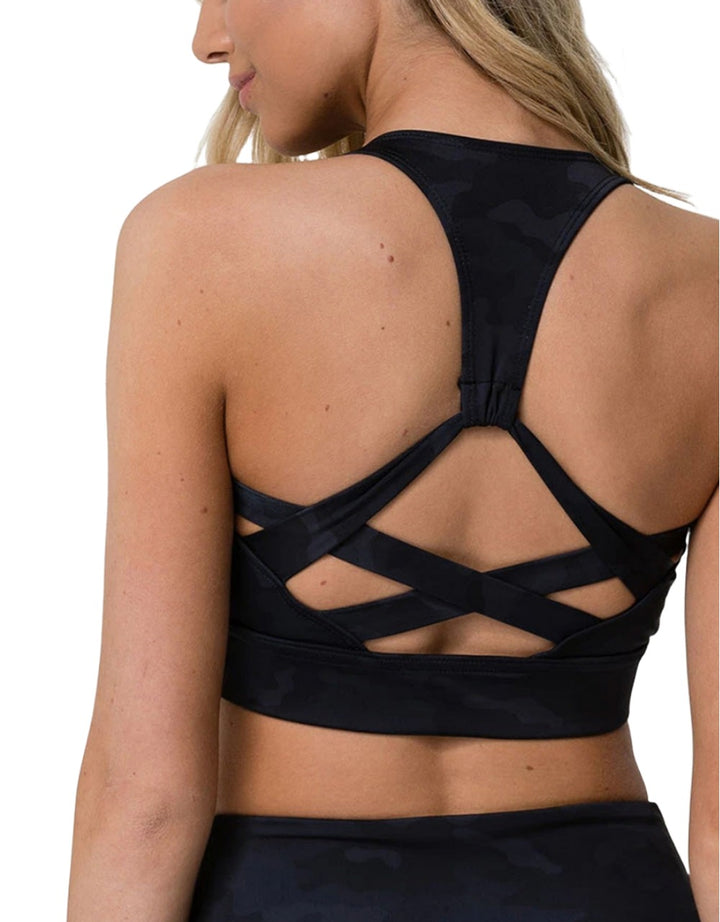 Onzie Warrior Yoga Sports Bra 3725 - Black Grey Camo - rear view