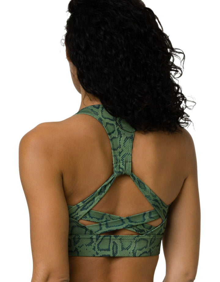Onzie Warrior Yoga Sports Bra 3725 - Olive Cobra - rear view