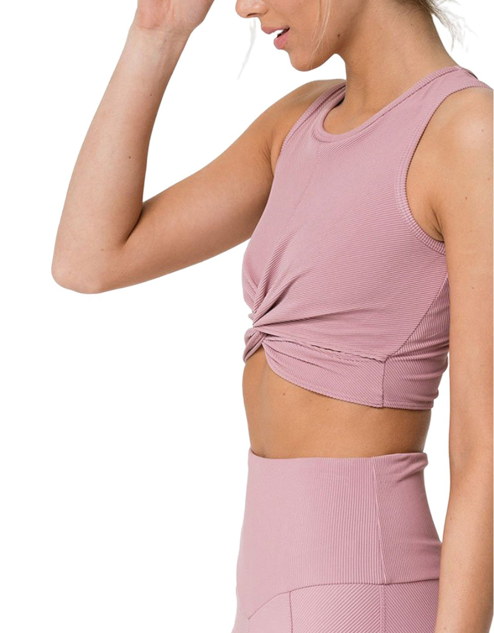 Onzie Front Twist Cropped Top 3726 - Antique Rose - side view