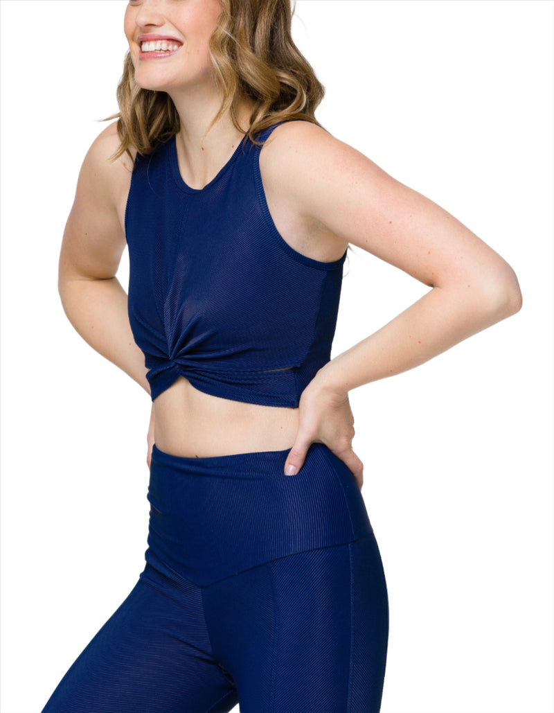 Onzie Front Twist Cropped Top 3726 - Navy - front view