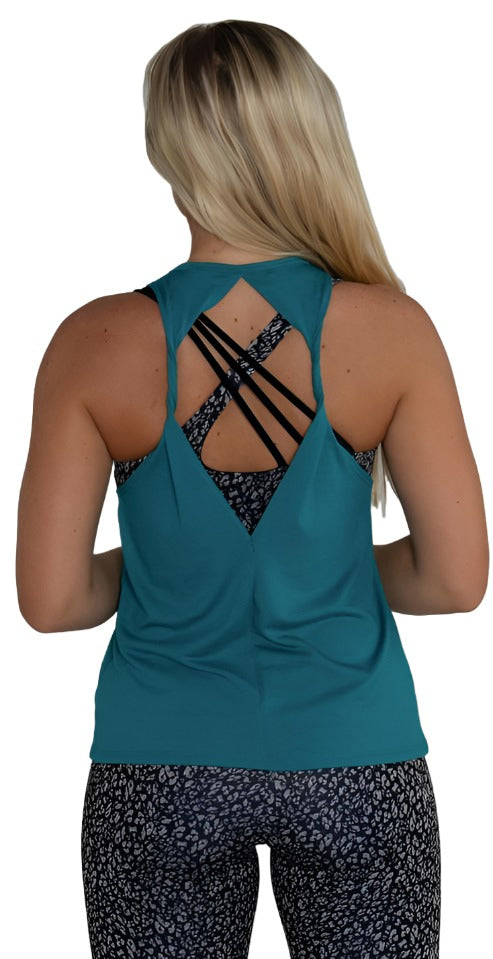 Onzie Yoga Flow Tank 3727 - Teal - Back View
