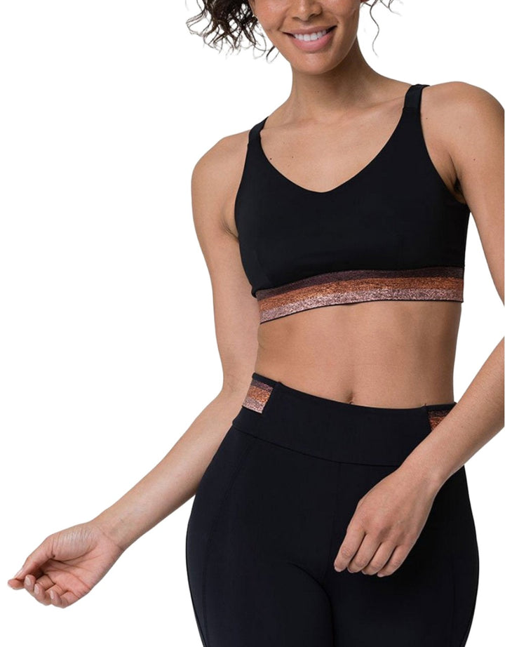 Onzie Hot Yoga Glow Bra 3735 - Black Gold - front view