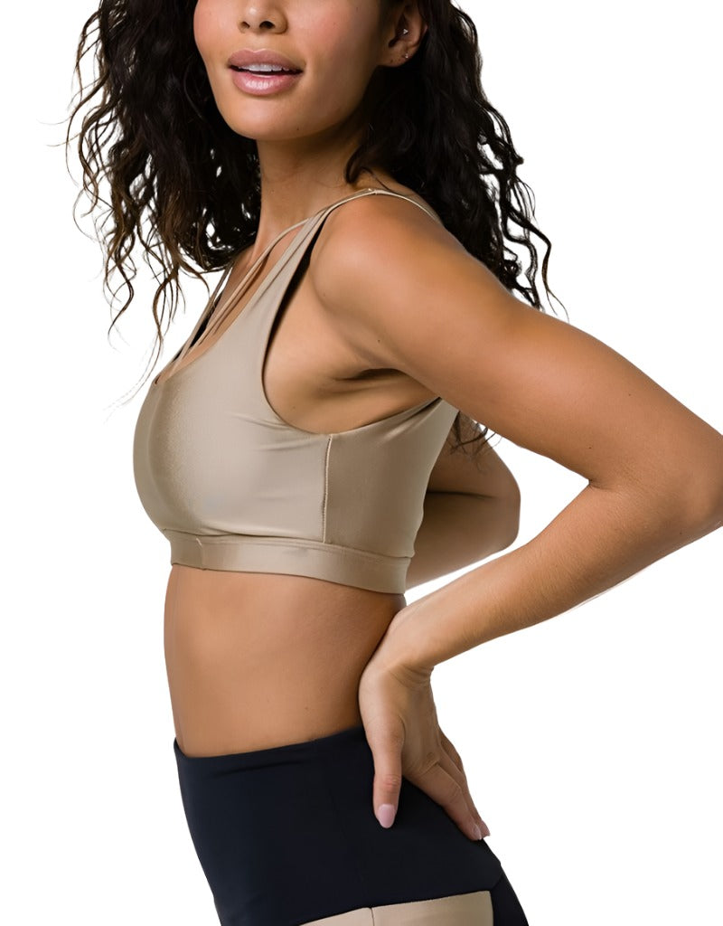 Onzie Hot Yoga Crossover Bra 3736 - Taupe - side view