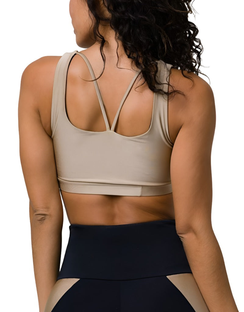 Onzie Hot Yoga Crossover Bra 3736 - Taupe - rear alt view