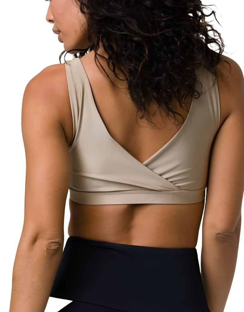 Onzie Hot Yoga Crossover Bra 3736 - Taupe - rear view