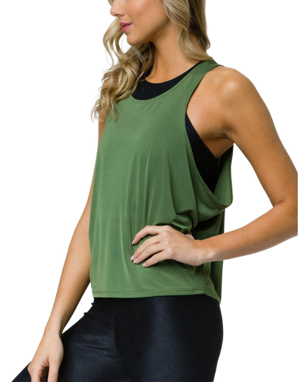 Onzie Flow Tone Tank 3738 - Olive - side view