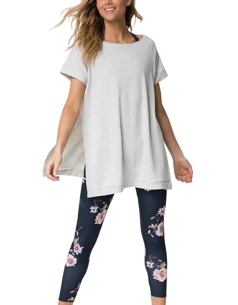 Onzie Flow Yoga Split Sweatshirt 3745 - Oatmeal - front alt view