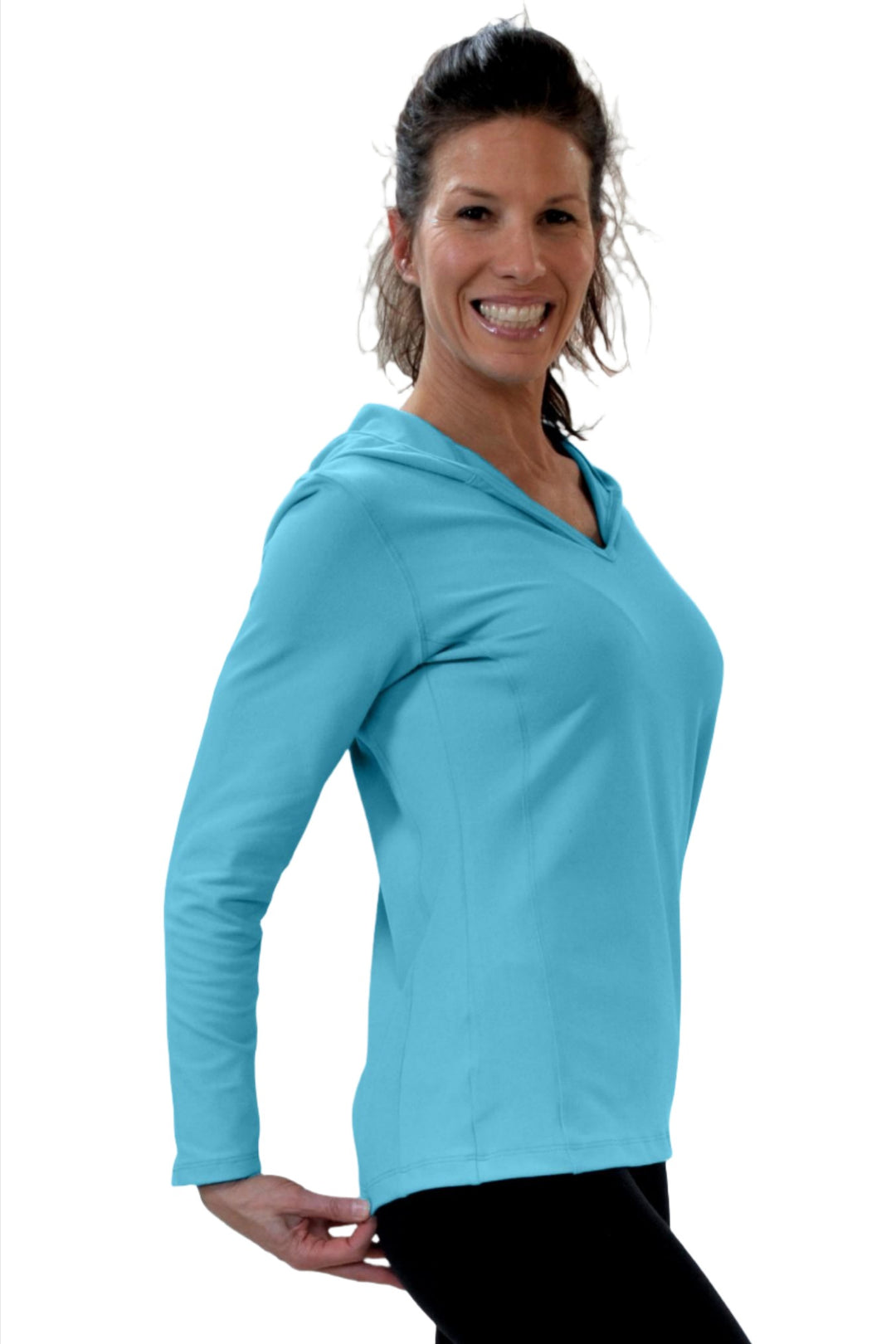 One Step Ahead Simple Hoodie Brushed Supplex 20150 - Endevour Blue - side view