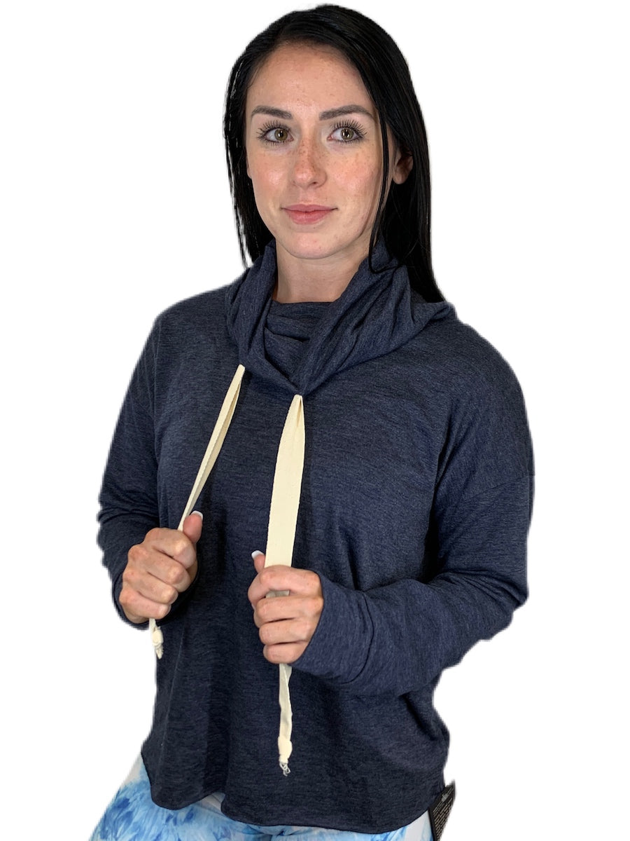 Onzie Yoga New Cowl Neck Top 3749 - Heather Blue - front view