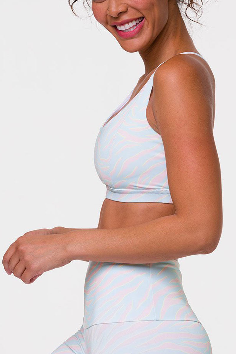 Onzie Flow Yoga Bow Bra 3759 - Pastel Zebra - side  view