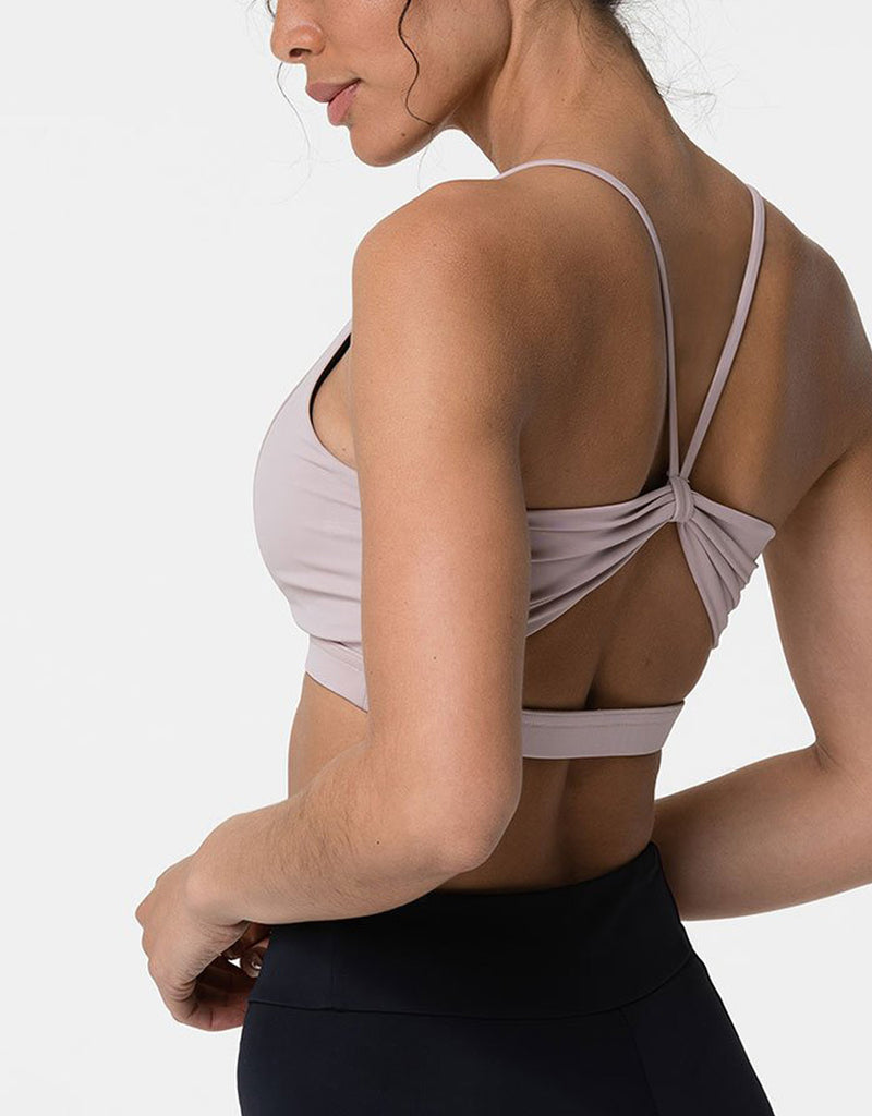 Beyond Yoga T-Back Luxe Bra in Pastel Gingham