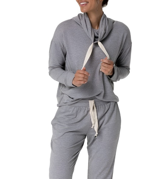 Onzie Yoga New Cowl Neck Top 3749 - Heather Grey - front view