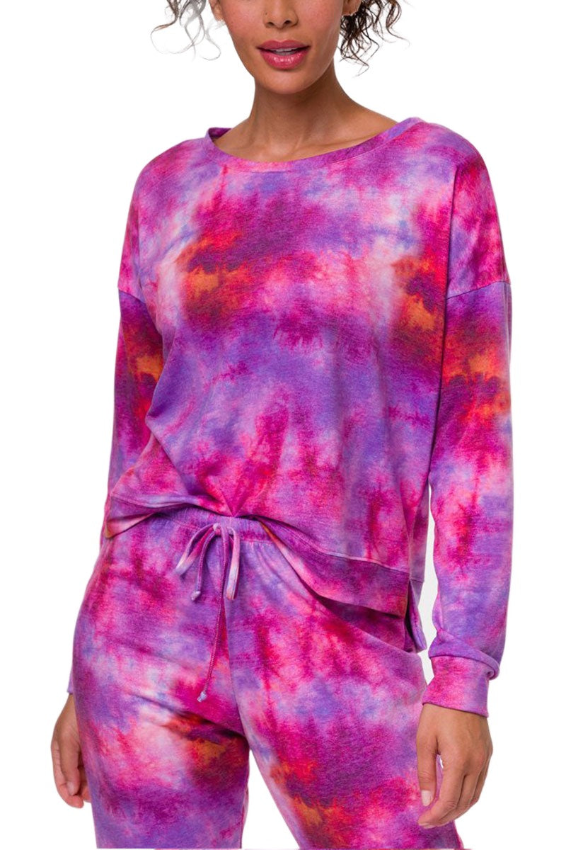 Onzie Flow High Low Sweatshirt 3767 - Nirvana Tie Dye - front view
