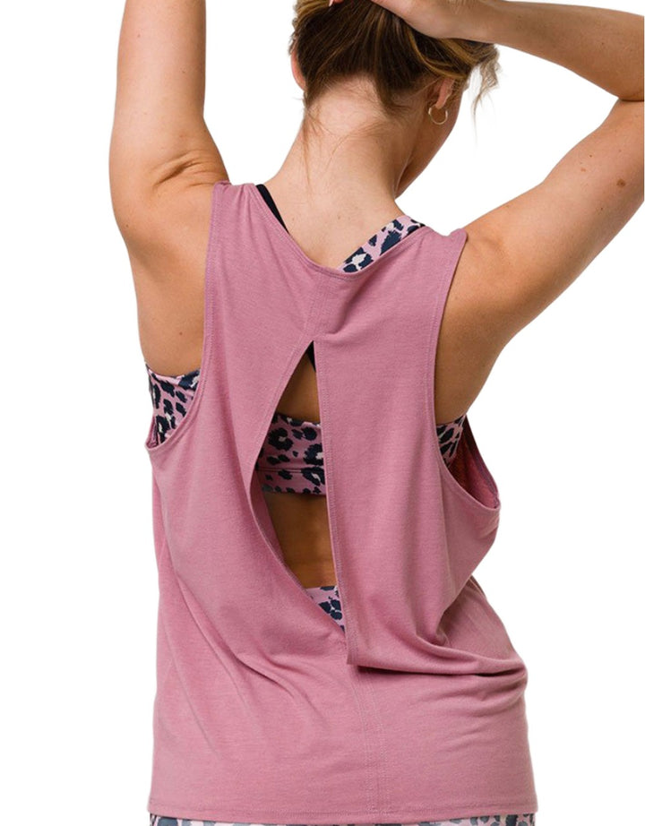 Onzie Flow Yoga Slit Back Tank Top 3771 - Ashrose - rear view