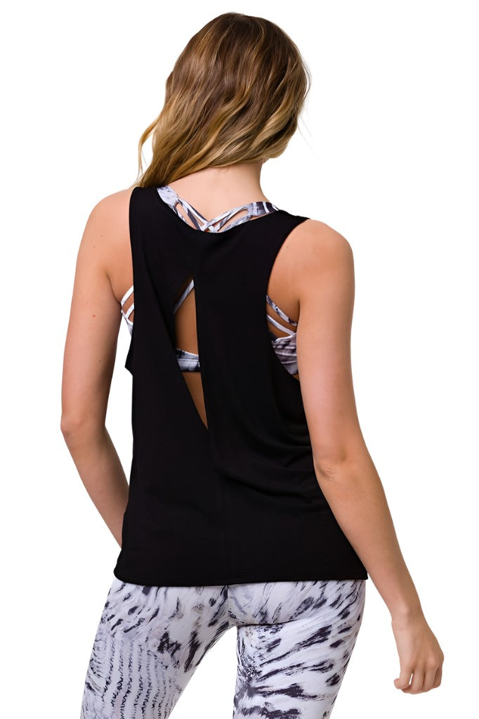 Onzie Flow Yoga Slit Back Tank Top 3771 - black - rear view