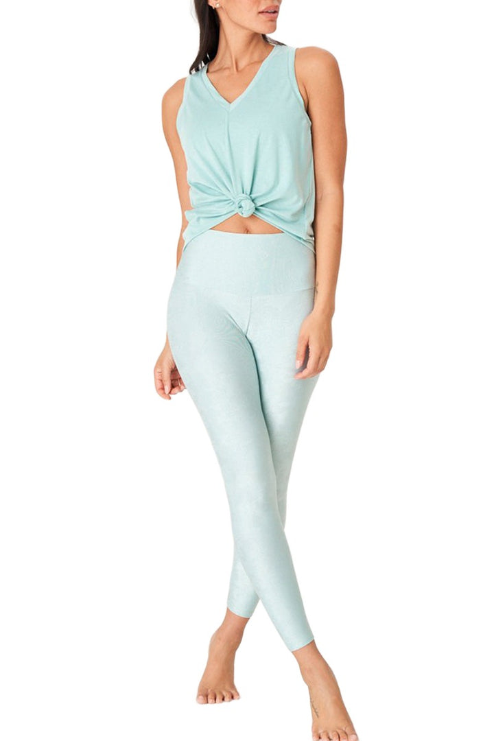 Onzie Flow Knot Tee V Neck 3774 - Glacier Green - Front Full View