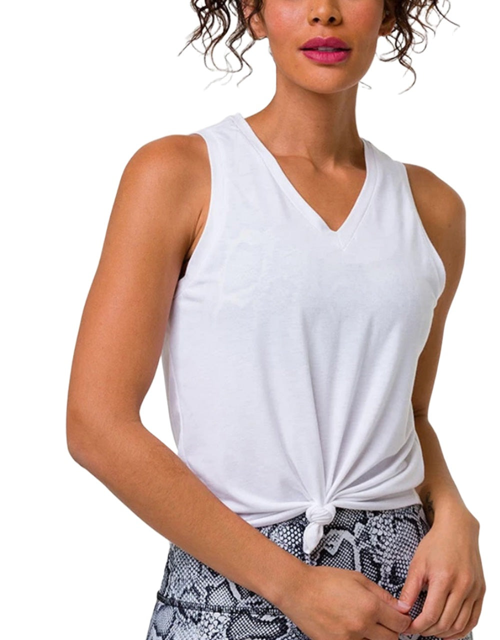 Onzie Flow Knot Tee V Neck 3774 - white  - front view