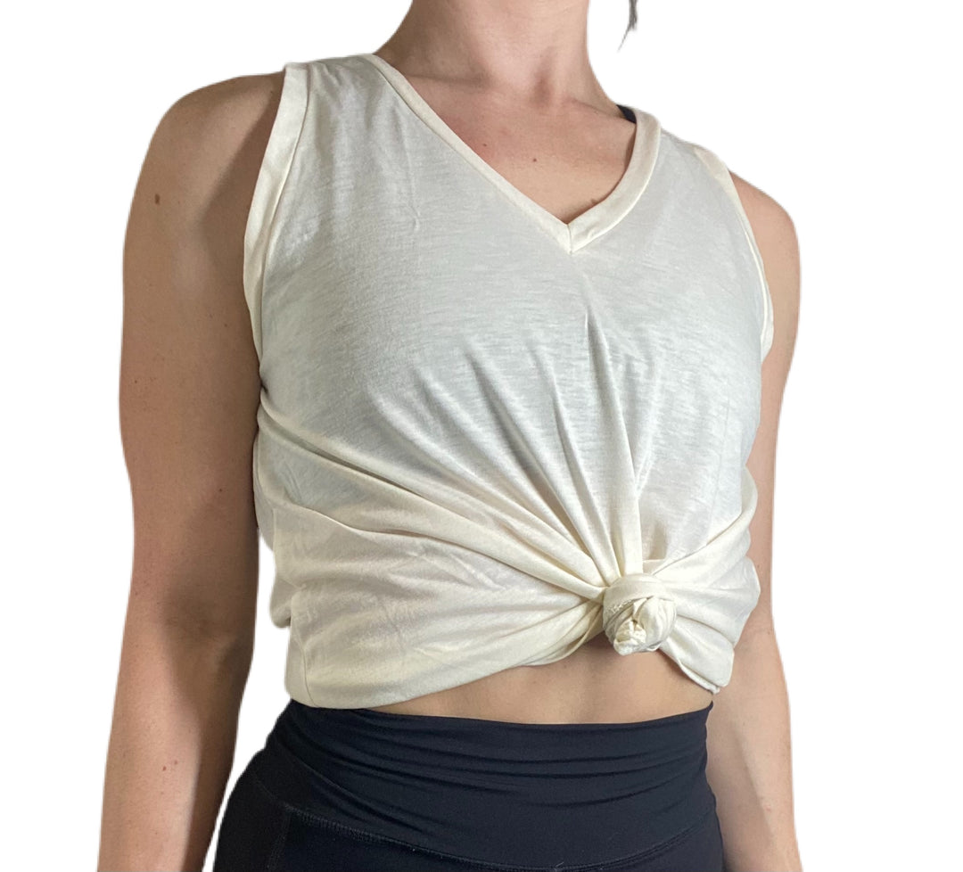 Onzie Flow Knot Tee V Neck 3774 - Ivory  - front view