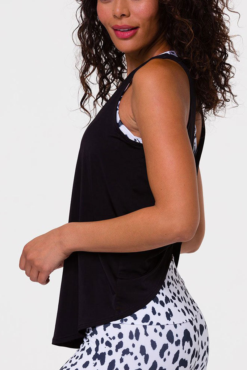 Onzie Flow Yoga Twisted Tank Top 3777 - Black  - side view