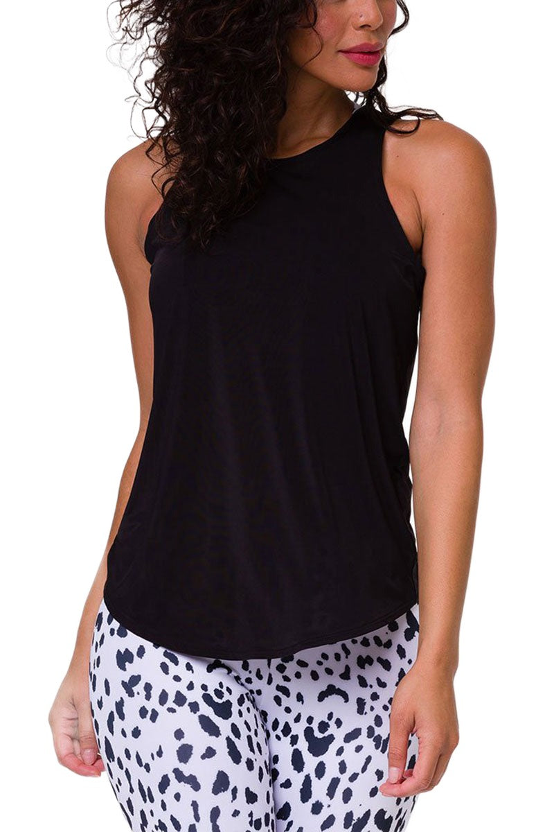Onzie Flow Yoga Twisted Tank Top 3777 - Black  - front view