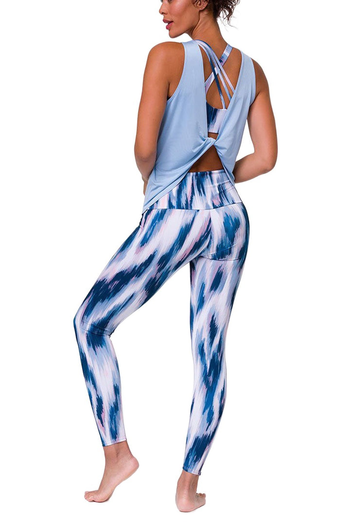 Onzie Flow Yoga Twisted Tank Top 3777 - Light Blue  - rear alt view