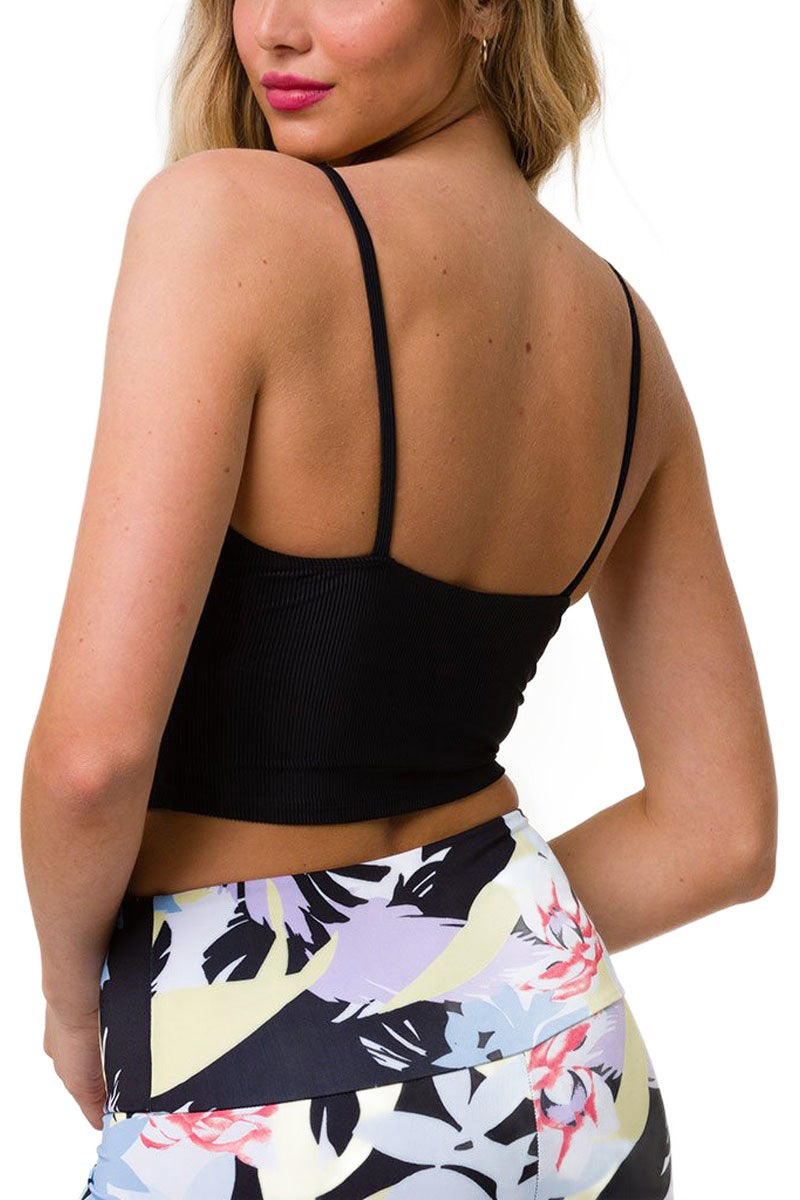 Onzie Flow Belle Cami Crop Top 3778 Ribbed - Black Rib - rear alt view
