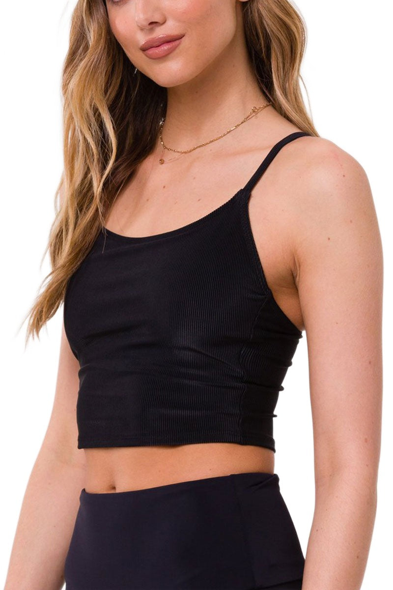 Onzie Flow Belle Cami Crop Top 3778 Ribbed - Black Rib - front alt view