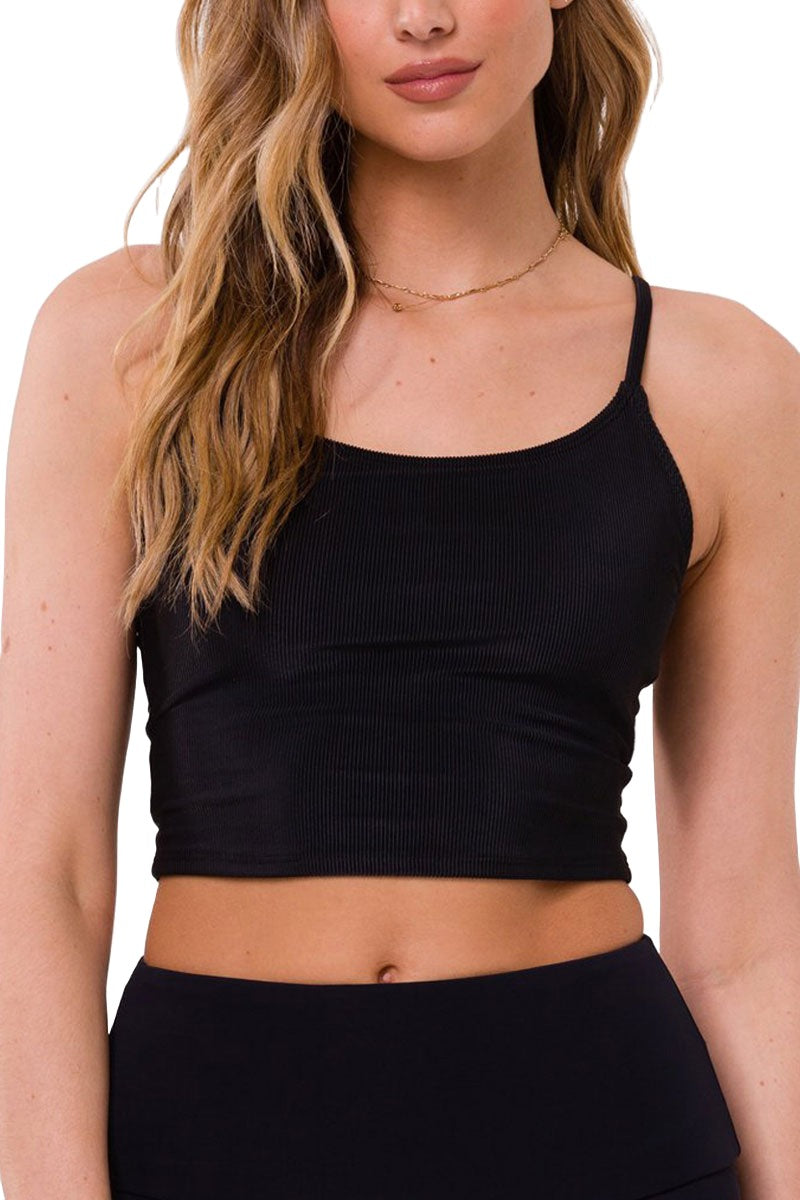 Onzie Flow Belle Cami Crop Top 3778 Ribbed - Black Rib - front view
