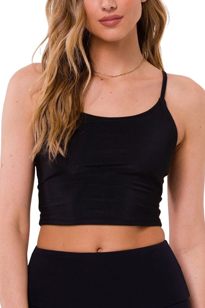 Onzie Flow Belle Cami Crop Top 3778 Ribbed - Black Rib - front view