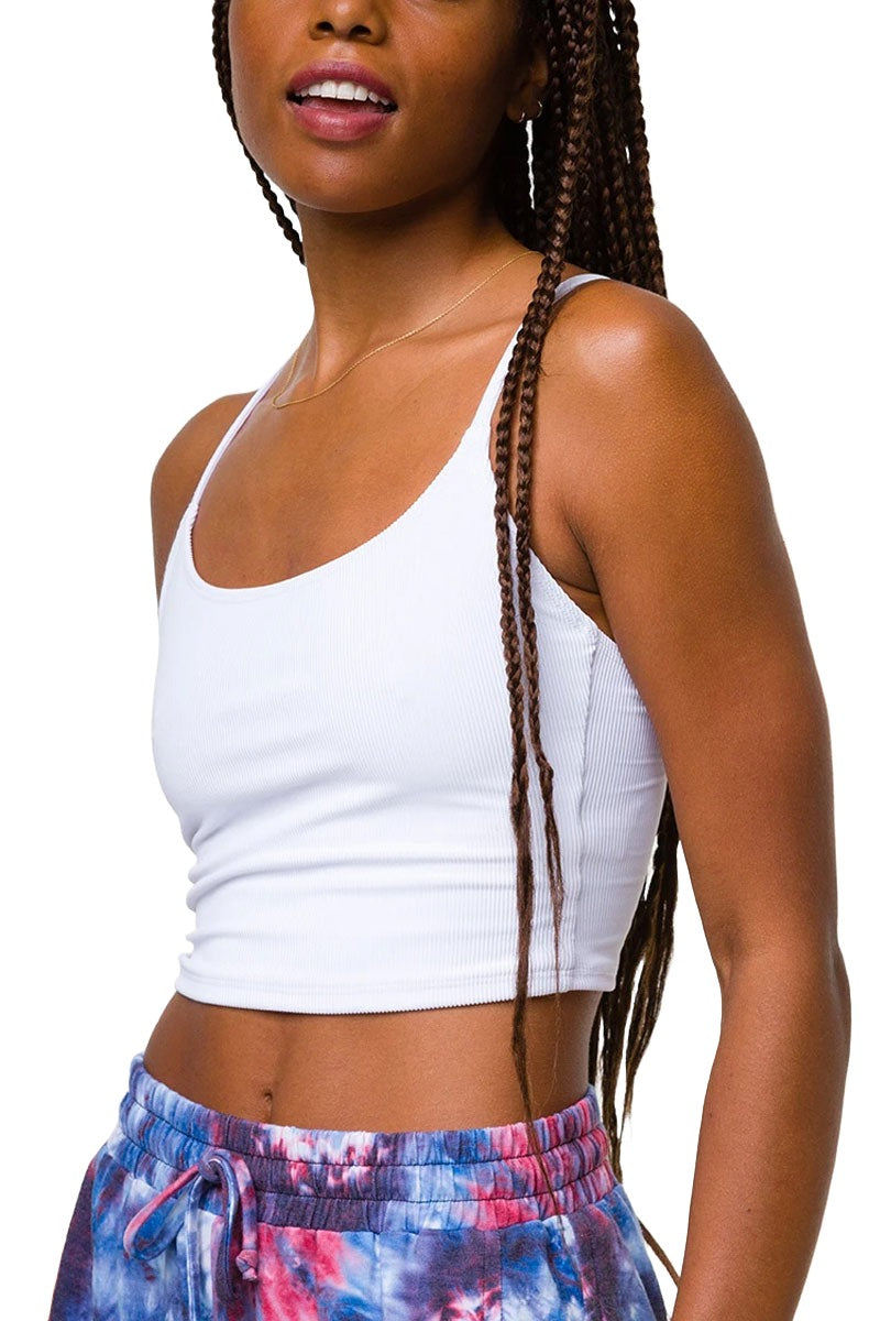 Onzie Flow Belle Cami Crop Top 3778 Ribbed - White Rib - side alt view
