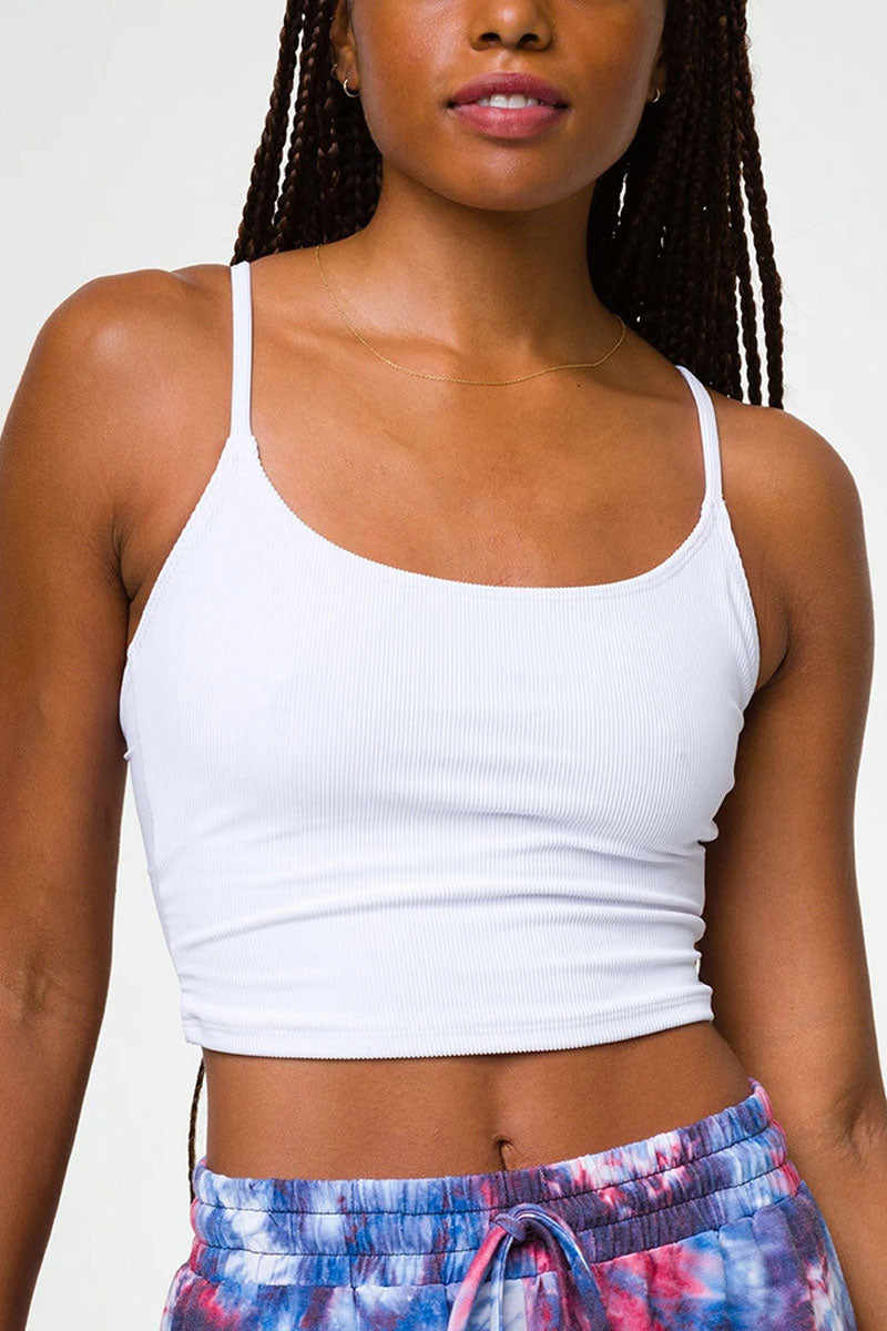 Onzie Flow Belle Cami Crop Top 3778 Ribbed - White Rib - front alt view