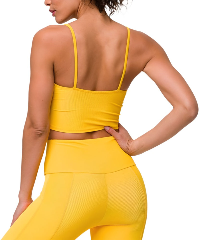 Onzie Flow Belle Cami Crop Top 3778 Ribbed - Yellow Rib - rear view
