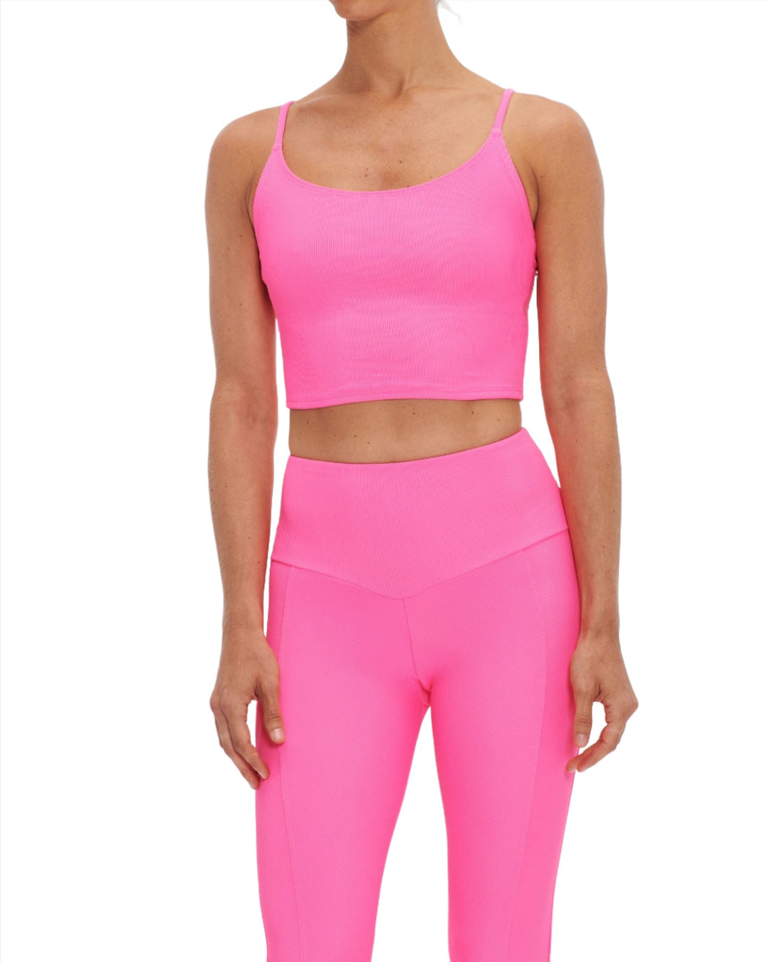 Onzie Flow Belle Cami Crop Top 3778 Ribbed - Hot Pink Rib - front alt view