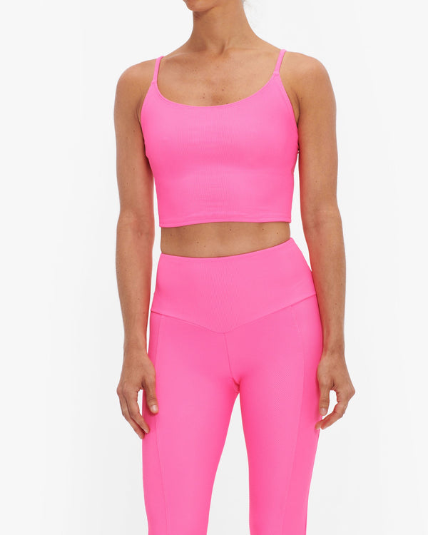 Onzie Flow Belle Cami Crop Top 3778 Ribbed - Hot Pink Rib - front alt view