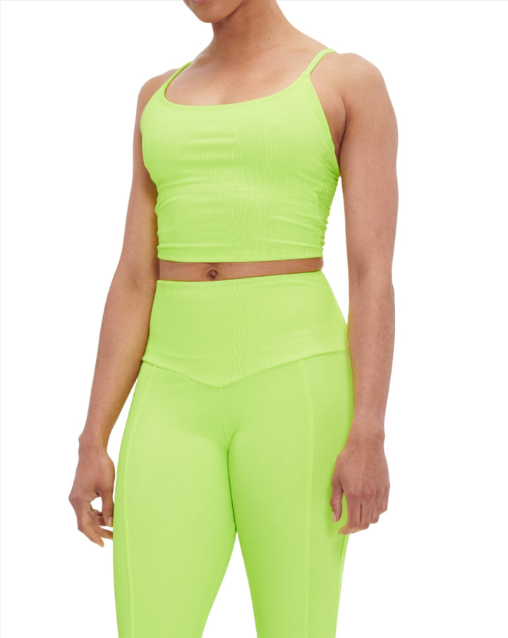 Onzie Flow Belle Cami Crop Top 3778 Ribbed - Lemon Rib - front view