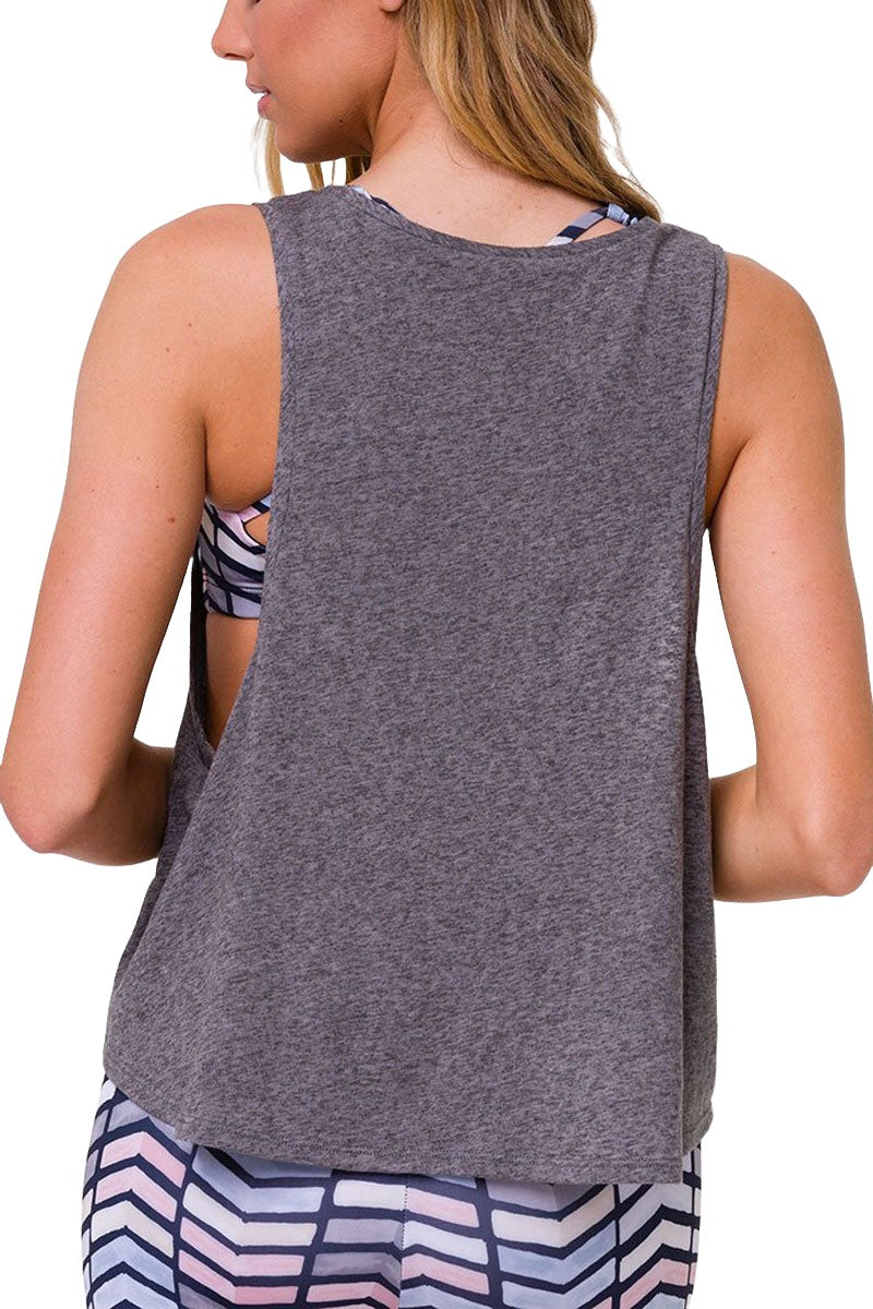 Onzie Flow Yoga Vintage Tank Top 3780 - Heather Grey - rear view