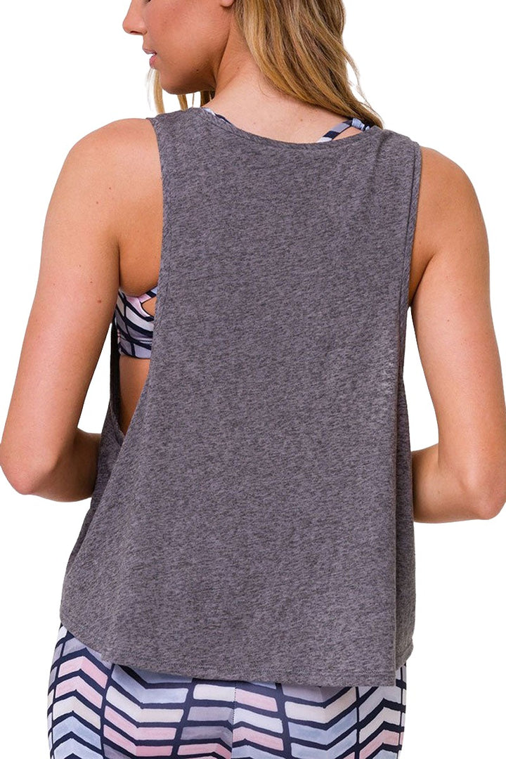 Onzie Flow Yoga Vintage Tank Top 3780 - Heather Grey - rear view