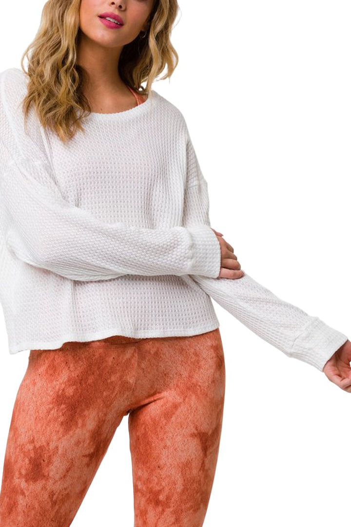 Onzie Waffle Sustainable Long Sleeve Top 3784 - Ivory - front view