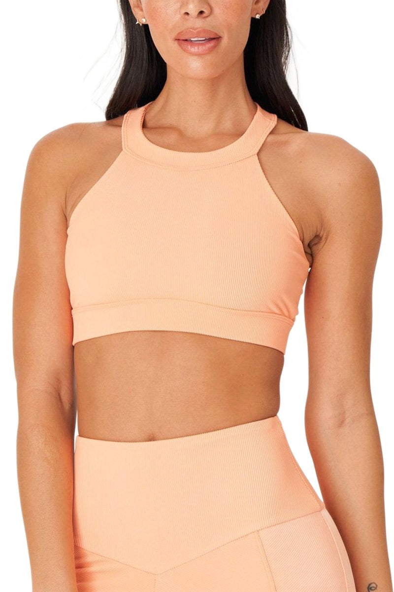 Onzie High Neck Ribbed Cropped Top 3789 - Cantaloupe Rib - Front View
