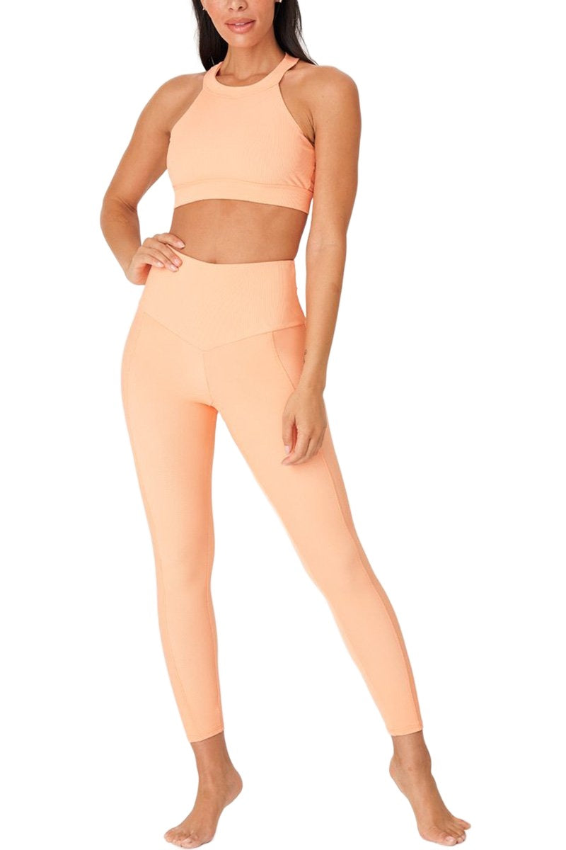 Onzie High Neck Ribbed Cropped Top 3789 - Cantaloupe Rib - Full View