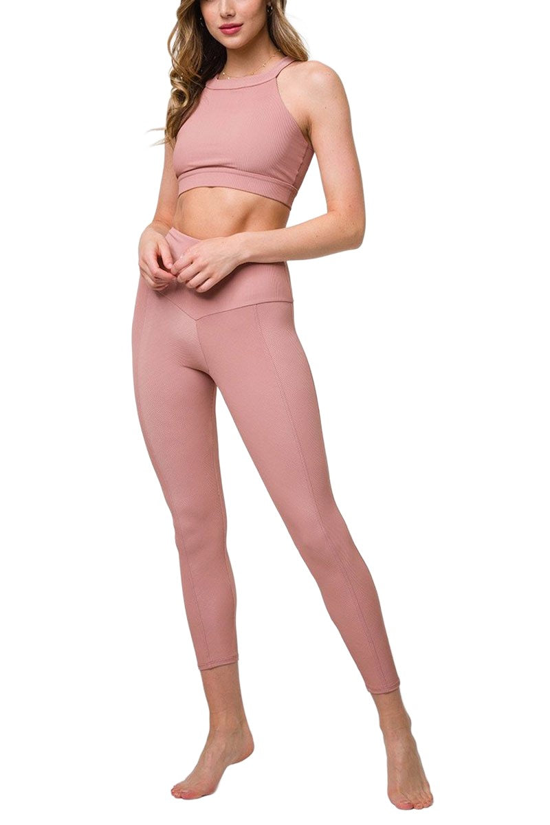 Onzie High Neck Ribbed Cropped Top 3789 - Fawn Rib - Full View